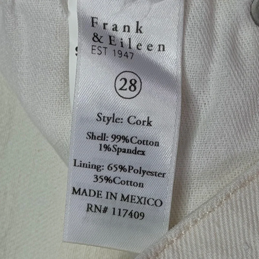 Frank & Eileen Cork Raw Hem Cropped High Rise Jeans Size 28 White Button Fly